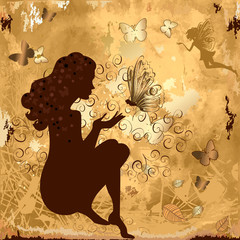 Fotomurales - grunge girl with butterflies