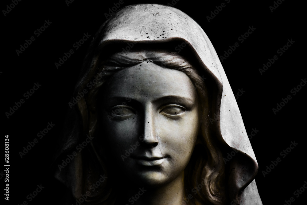 Holy Mary statue isolated on black - obrazy, fototapety, plakaty 