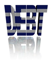 Debt Text With Greek Flag And Euros Illustration
