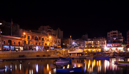 Wall Mural - Boats at  St. Julian's bay in night