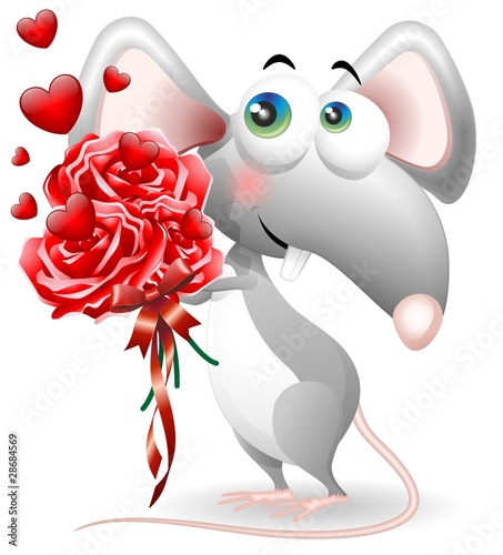 Topolino Amore e Rose-Love Mouse and Roses-Vector