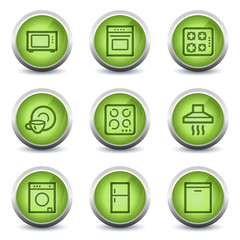 Wall Mural - Home appliances web icons, green glossy set