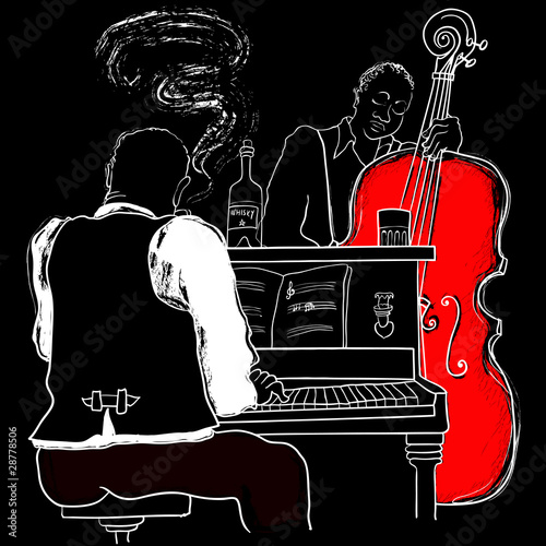 Obraz w ramie Vector illustration of a Jazz piano and double-bass