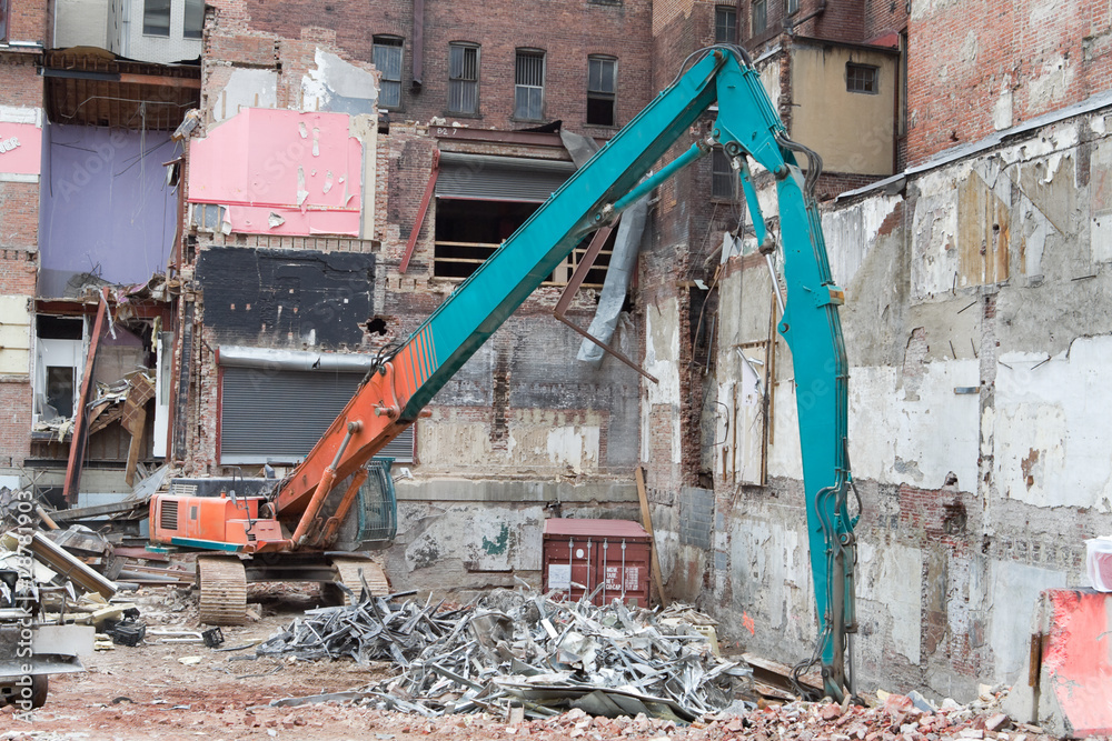 Building Scrape Demolition Knocking Down Building Collecting Scrap Metal Pile Stock ...