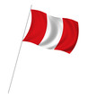 Flag of Perù with pole flag waving over white background