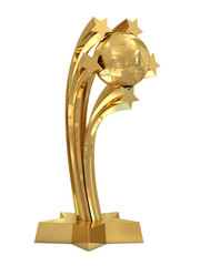 golden trophy with soccer ball and stars