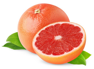 Wall Mural - Isolated grapefruit. Cut pink grapefruits isolated on white background