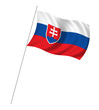 Flag of Slovakia with pole flag waving over white background