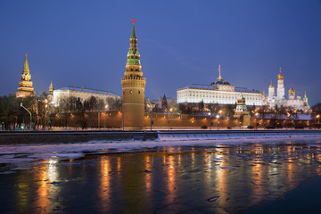 Wall Mural - Panoramic view of Moscow Kremlin at night, Russia