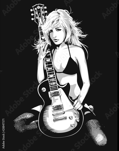 Nowoczesny obraz na płótnie Rock Girl Holding Guitar