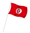 Flag of Tunisia with pole flag waving over white background