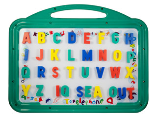 Magnetic letters on a whiteboard