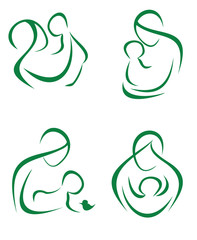 Poster - mother and child, set of icons in  simple lines part 2