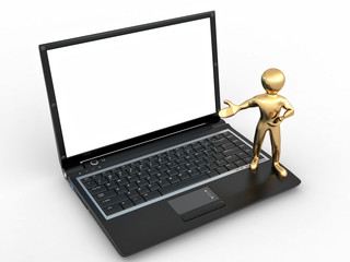 Poster - Man with laptop on white isolated background
