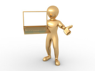 Poster - Man with laptop on white isolated background