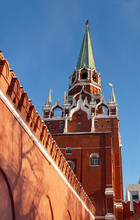 Troitskaya Tower And The Trinity Bridge Kremlin. Russia