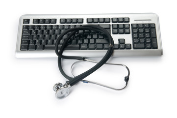 Wall Mural - Stethoscope and keyboard illustrating concept of digital securit