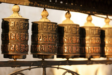 Tibetan Prayer Wheels In Nepal