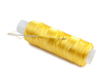 Yellow Spool With Needle On A White Background