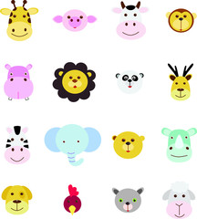 Poster - Collection of animal head doodle icon set