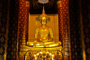 Golden buddha in thai temple,ayutthaya