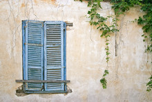 Old Blue Window On Old Wall