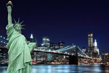 Fototapeta Koty - Brooklyn Bridge and The Statue of Liberty, New York City