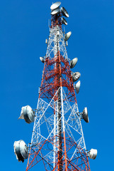 Transmission towers  on blue sky background