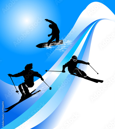 trzy-sylwetki-narciarzy-na-tle-bialej-gory-grafika-wektorowa