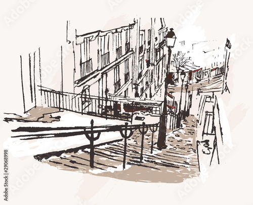 Naklejka - mata magnetyczna na lodówkę Vector illustration of a view of Montmartre in Paris