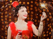 Lady in red dress at the carnival with champagne flute