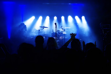 Poster - Empty stage at concert, blue stage lights