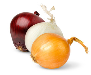 Poster - Isolated onions. Three onions of various colors isolated on white background