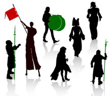 Silhouettes Of People In Medieval Costumes