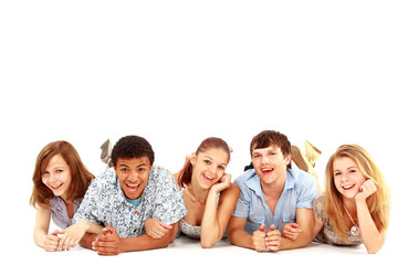 Poster - Portrait of laughing young friends having fun