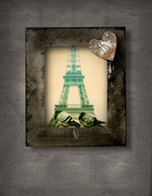 Grunge Frame With Doves And Eiffel Tower