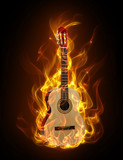 Fototapeta Młodzieżowe - Acoustic guitar in fire and flames
