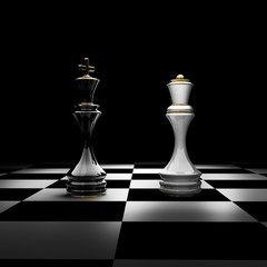 King and Queen chess isolated on black 3d render