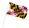 Flag of Maryland  with pole flag waving over white background