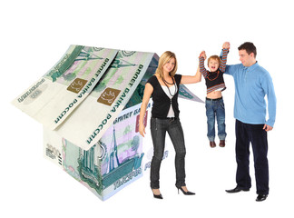 family with hanging boy and rubles house collage