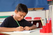 © Darrin Henry - Young school boy 10 writing at his classroom desk