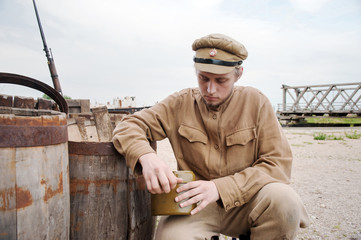 Wall Mural - Soldier with boiler in retro style picture