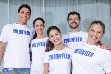 happy and cheerful volunteer group