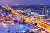 Fototapeta  - Night winter panorama of Minsk, Belarus