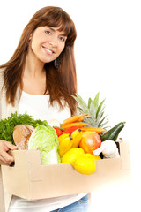 Poster - beautiful women with shopping bag vegetables