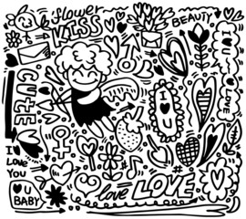 Wall Mural - hand draw cartoon love element