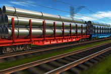 High Speed Freight Train With Metal Pipes