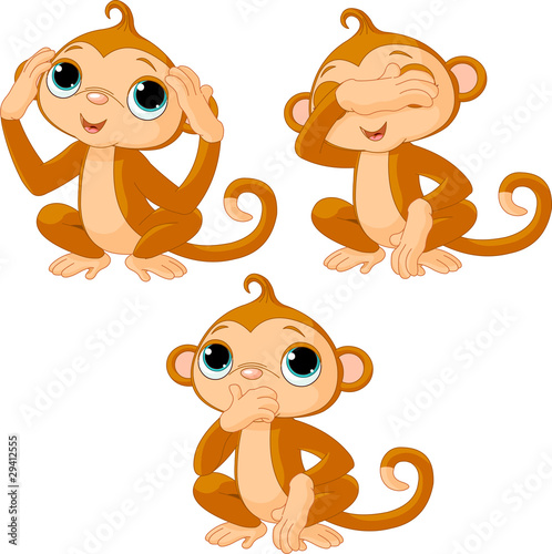 Fototapeta na wymiar Three little monkeys