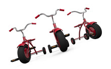 Three Red Tricycles. 3D Render