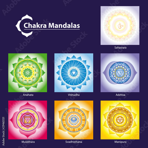 Fotografie, Obraz Vector Chakra Symbol Mandalas for Meditation to Facilitate Grow